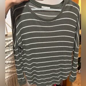 Copper Key Olive and White Striped Long Sleeve Top